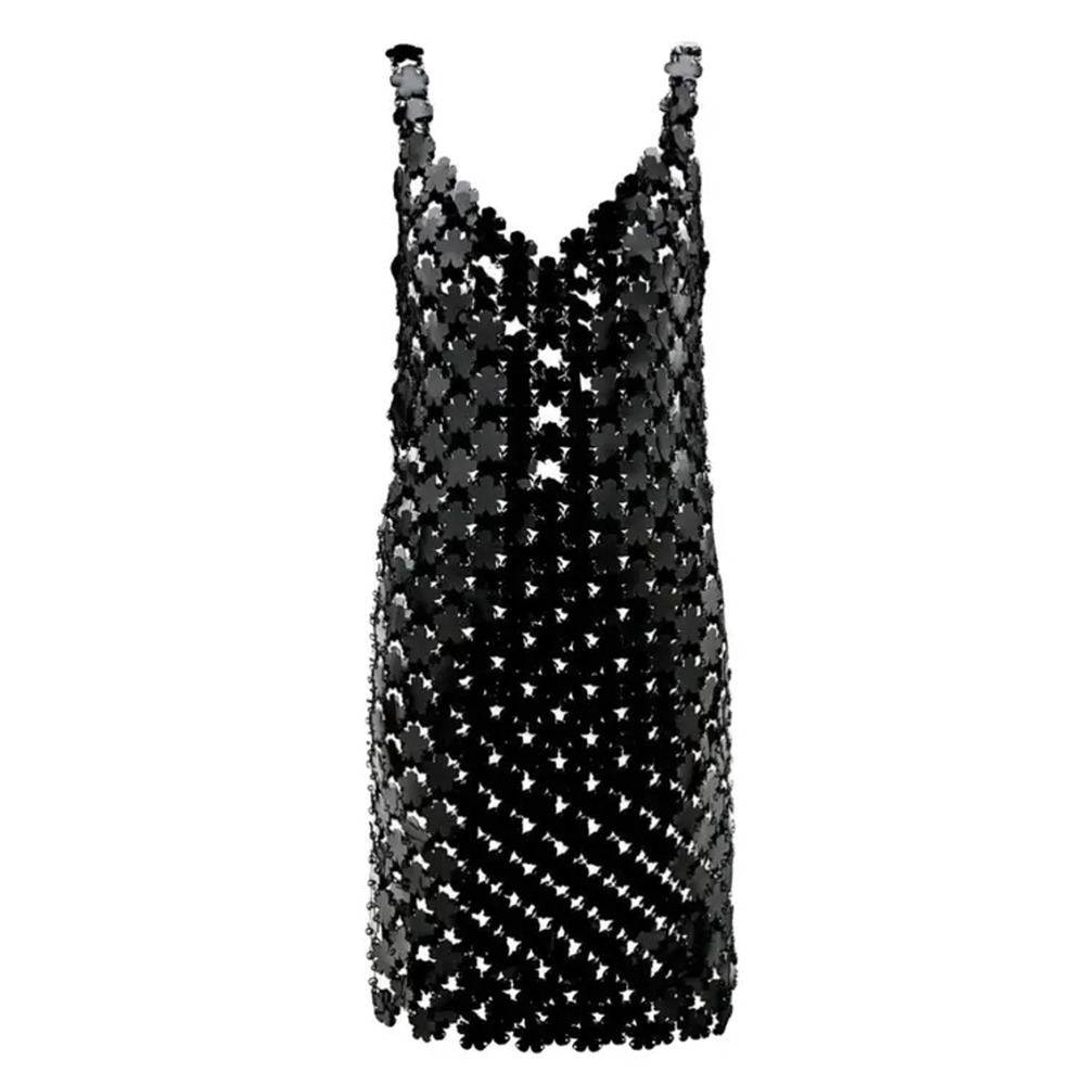 Paco Rabanne Embellished Black Flower Chainmail Dress Size EU 34 / US 2